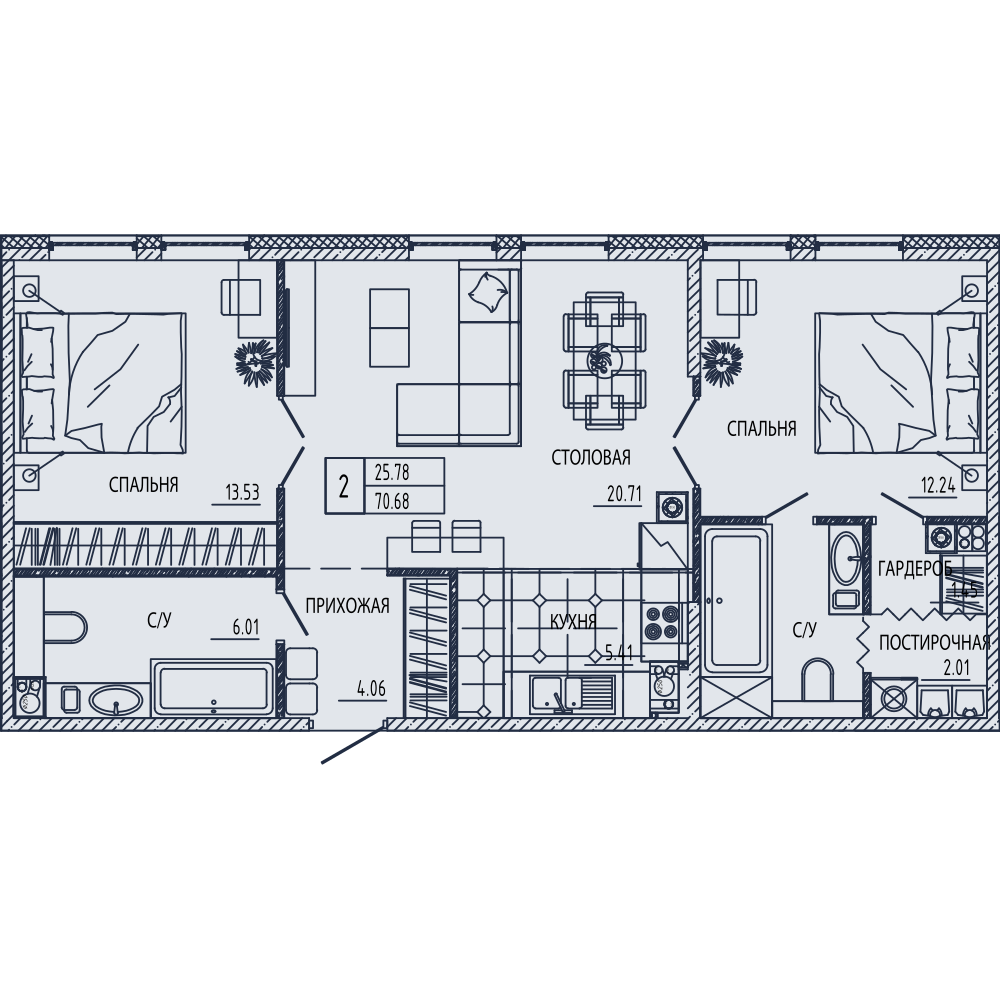 двухкомнатная квартира ЖК Маленькая Франция