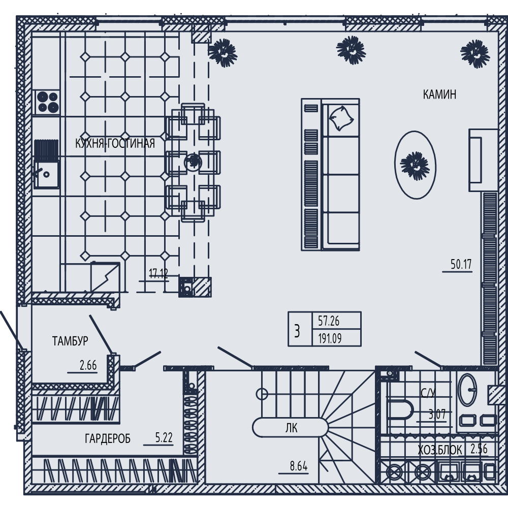 планировка трёхкомнатной квартиры ЖК Маленькая Франция